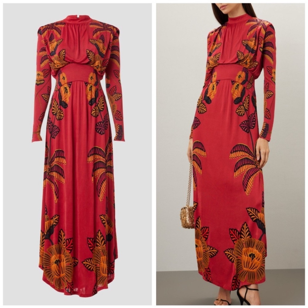 FARM Rio Red and Orange Floral Maxi Dress